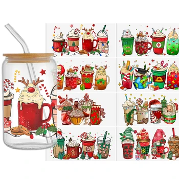 Рождественский напиток Disney Санта Клаус, УФ-наклейка DTF для упаковки в 16 унций, Переносная наклейка, Индивидуальная этикетка, логотип DIY, Самоклеящийся