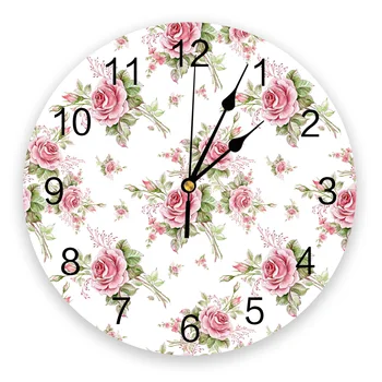 Розовая роза Романтические круглые настенные часы Креативный домашний декор Гостиная Кварцевые игольчатые настенные часы подвесные часы