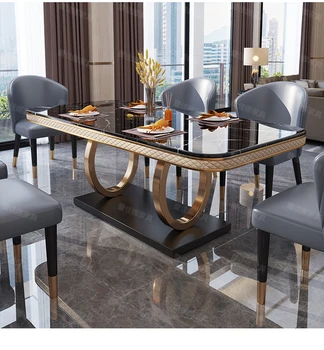 Роскошный мраморный обеденный стол и стул, сочетание домашнего размера, квартира, простая современная скандинавская каменная плита, прямоугольная обеденная вкладка