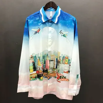 Рубашка с принтом в стиле хип-хоп, уличная одежда с длинными рукавами, мужские топы, осенние гавайские пляжные рубашки, уличная одежда Camisa Floral Masculina