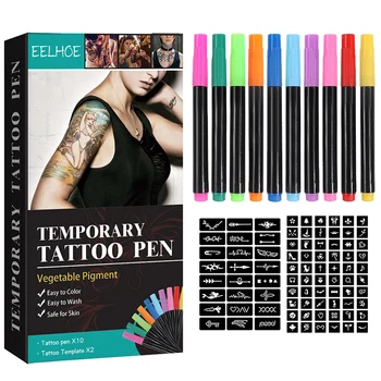 Ручка для временных татуировок с трафаретами для татуировок Body Mark, приятная для кожи Упаковка из 10 предметов разных цветов для рисования в стиле боди-арт