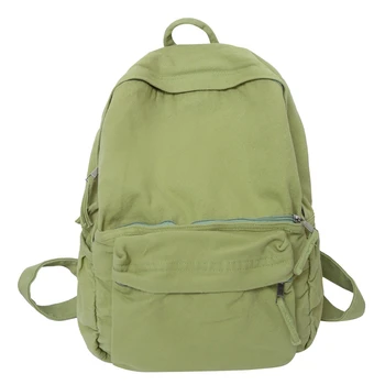 Рюкзаки из 100% хлопка, унисекс, однотонные холщовые сумки для отдыха или путешествий, простые тканевые ранцы, Япония и Корея, зеленые школьные сумки