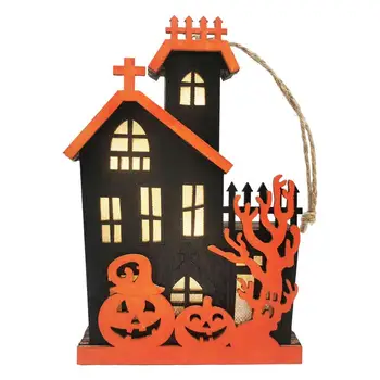 Светодиодные фонари на Хэллоуин, Подвесной дом с привидениями, работающий на батарейках, Деревянный фонарь в виде тыквы на Хэллоуин для вечеринки на открытом воздухе