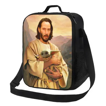 Святой Иисус, Киану Ривз И изолированная сумка для ланча для женщин, портативный холодильник, термос для еды, ланч-бокс для кемпинга на открытом воздухе, путешествия
