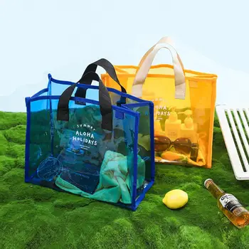 Сетчатые прозрачные пляжные сумки Пляжные сумки толщиной 50 Шелк с застежкой Сетчатая Прозрачная сумка Красочная Высококачественная сумка