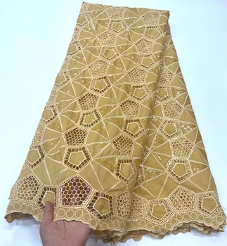 Сетчатый Кружевной Материал, Вышитая Африканская Ткань, Белое 5 Ярдов, Женское Вечернее Свадебное платье 2023, Высококачественная Сетка с Нигерийской вышивкой