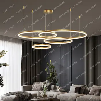 Скандинавская медная люстра, светильники для гостиной, современный минимализм и великолепная вилла, двухуровневый тороидальный ресторанный свет LuxuryLobby
