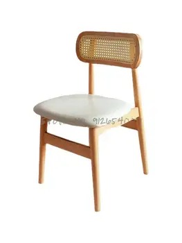 Скандинавский ротанговый стул из массива дерева, домашний Современный минималистичный стул для спальни, кабинета, Светлый Роскошный обеденный стул из бревна, Экономичная мебель