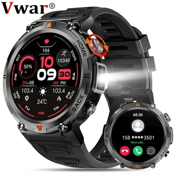 Смарт-Часы VWAR С Фонариком Bluetooth Call Smartwatch Для Мужчин, Фитнес-Трекер, Часы С Пульсометром, Кислородный Монитор Крови