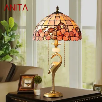 Современная Латунная настольная лампа ANITA LED Creative Shells Decor в стиле Ретро Тиффани, Медный Настольный светильник для дома, Гостиной, Спальни