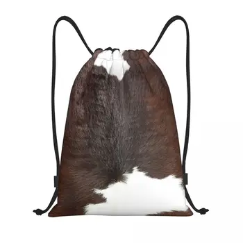 Современная сумка на шнурке из искусственной воловьей кожи с детальным принтом, мужская складная спортивная сумка для спортзала, тренировочные рюкзаки из кожи животных
