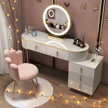 Современный роскошный туалетный столик Маленькая спальня Умный ящик для хранения вещей Туалетный столик для салона красоты Туалетное зеркало Мебель с выдвижными ящиками
