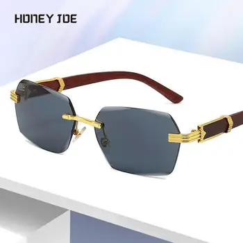 Солнцезащитные очки без оправы из металла и древесины, солнцезащитные очки для мужчин и женщин, неправильные квадратные очки для шоппинга на открытом воздухе, очки для вечеринок, оттенки UV400