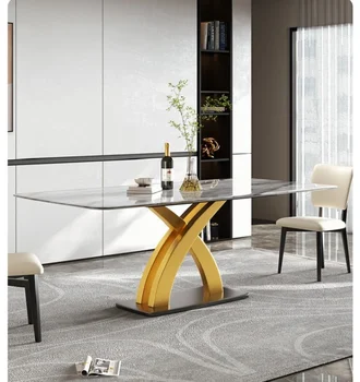Сочетание светлого роскошного натурального хрустального камня для дома высокого класса с прямоугольным обеденным столом и стулом