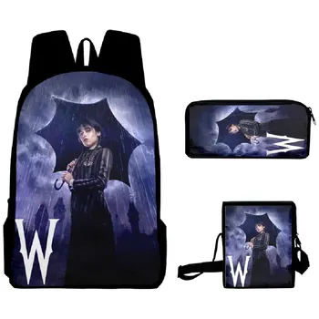 Среда Аддамс Рюкзак 3 шт./компл. 3D Школьный рюкзак для студентов, сумка через плечо, пенал для мальчиков и девочек, школьная сумка для косплея