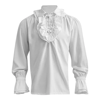 Средневековая мужская рубашка с оборками, стимпанк, готические рубашки и блузки, пиратский косплей вампира, Викторианская одежда, костюм на Хэллоуин