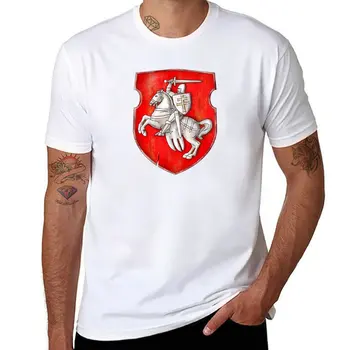 Старый герб Беларуси. Белый рыцарь на красной футболке, пустые футболки, комплект мужских футболок