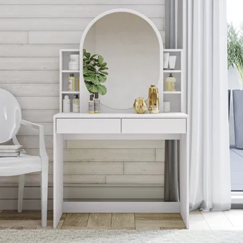 Столик с 2 выдвижными ящиками, белая отделка для спальни, современная простота, изысканное ощущение небольшого шкафа для хранения, встроенный столик для макияжа