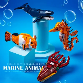 Строительные блоки Морской конек Голубой кит Рыба-клоун Детские игрушки Кирпичи Подарки на день рождения