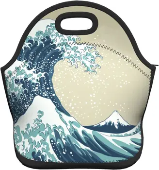 Сумка для Ланча из Неопрена Japan Wave Lunch Bag Изолированная Сумка Для Ланча Tote Для взрослых/Детей/ Путешествий/Пикника/работы