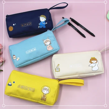 Сумки для карандашей с героями мультфильмов в корейском стиле, материал ткани Оксфорд, двухслойные сумки для карандашей, сумки для канцелярских принадлежностей для школьников, мальчиков и девочек