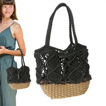 Сумки ручной работы для женщин, Пляжная женская сумка для отдыха с полой соломенной конструкцией, тканая сумка через плечо большой емкости для покупок