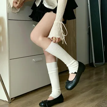 Тонкие гетры в балетном стиле для женщин, кондиционер, трикотажный чехол для ног с ушками, белые носки с набивкой