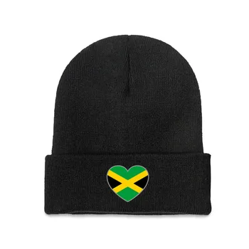 Топ с принтом в виде сердца с флагом Ямайки Для мужчин и женщин, вязаная шапка Унисекс, зимняя осенняя шапочка-бини, теплый капор в подарок