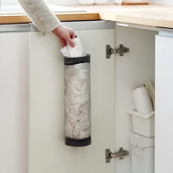 Удобное извлечение настенного круглого держателя сумки для хранения, нейлонового диспенсера-органайзера для хранения мусора на кухне