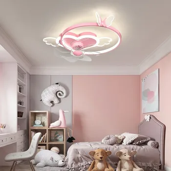 Умный потолочный вентилятор современного розового цвета для детской комнаты для мальчиков и девочек, светодиодный потолочный вентилятор для гостиной, детская спальня, вентилятор с подсветкой