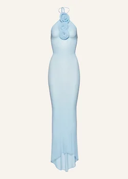 Фантастическая роскошь FW23 Women Y2k Hotsweet Romantic Rose Deco Сексуальное Макси-платье с вырезом на шее синего цвета High Street Skinny Длинное платье