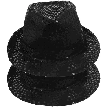 Фетровая Шляпа Джазовая Шляпа Кепка Танцевальная Шляпа С Блестками Шляпа (Черная) 2шт