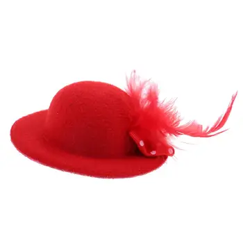 Фетровый цилиндр, Элегантная Круглая кепка-котелок, Винтажная кукольная кепка, кепка для куклы 28-30 см, костюм для одевания, красный