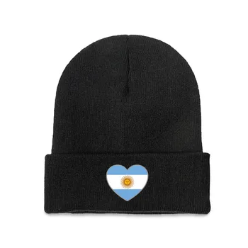 Флаг Аргентины с принтом в виде сердца Мужская Женская Вязаная шапка Унисекс Зима Осень Шапочка-Бини Теплая Шапочка в подарок