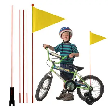 Флаг безопасности велосипеда, Водонепроницаемый Велосипедный флаг с шестами из стекловолокна, Задний декоративный флаг велосипеда длиной 2,2 м для электромобиля, гольф-кара