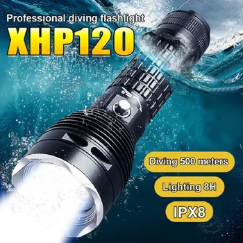 фонарик для дайвинга на 500 м, супер мощный профессиональный фонарь для дайвинга, лампа для подводного освещения высокой мощности XHP120LED, водонепроницаемый фонарь