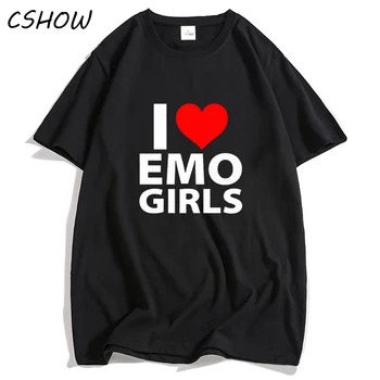 Футболка I Love Emo Girls, Хлопковая мужская футболка с сердечками, Уличная летняя футболка с коротким рукавом, Мужские повседневные футболки с принтом футболки топ