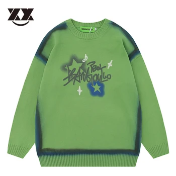 Хип-хоп Harajuku Повседневный пуловер Унисекс с надписью Cartoon Star Вязаные свитера Мужские Модные свитера Осень Y2K Уличная одежда