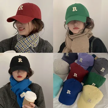 Хлопковая бейсболка для мужчин и женщин, весенняя шляпа с вышивкой буквой R, мягкие кепки, летние ретро-бейсболки, унисекс, хип-хоп шляпа