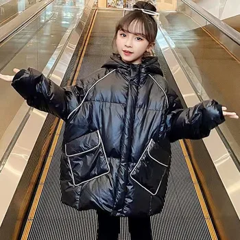 Хлопчатобумажная одежда для девочек-подростков, свободная повседневная одежда в стиле пэчворк, 2023, Зимний плюш, утолщенный, теплый, однотонный, модный корейский 5-12 лет