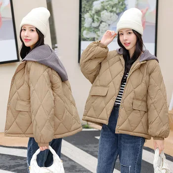 Хлопчатобумажное пальто Lingge из искусственного пуха из двух частей, женские зимние студенческие короткие теплые парки, куртки