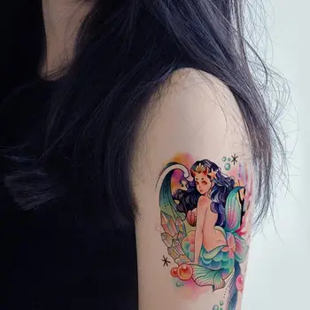 Цветная наклейка с мультяшной татуировкой Русалки для женщин 2023, Водонепроницаемая временная татуировка Y2K, поддельная татуировка, панк-тату, Фестиваль Тату