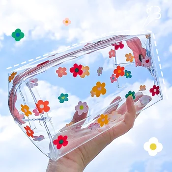 Цветочные Прозрачные косметички из ПВХ Водонепроницаемая косметичка для женщин Портативная сумка для девочек большой емкости для хранения Дорожная сумка для мытья