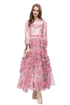 Цветочный смокинг 2023, весенне-летнее женское платье из марли с длинными рукавами и рисунком в виде ореола с рисунком грибка