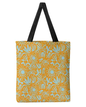 Цветочный узор Маргаритка Простота Женская сумка-тоут большой емкости для покупок Для девочек Многоразовые студенческие сумки на плечо