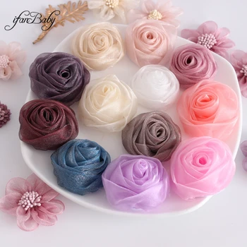 Цветы для волос из ткани органза, розы, поделочные цветы для аксессуаров для волос 