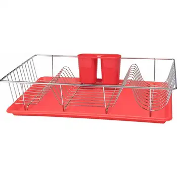 Цельная Хромированная Подставка для посуды с Подносом красного цвета
