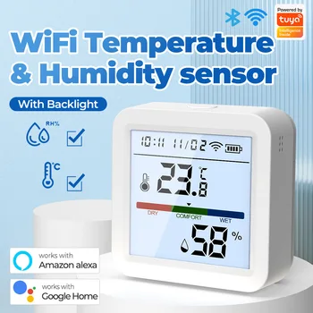 Цифровой термометр Tuya WiFi BT, домашняя метеостанция, измеритель температуры и влажности, ЖК-гигрометр для Alexa Google Home