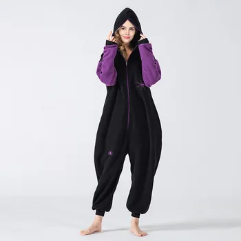 Черно-фиолетовая пижама с длинными рукавами, пижамы, Бархатные пижамы с рисунком паука, комбинезон С капюшоном, Утолщенная зимняя домашняя одежда