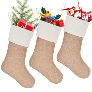 Чулки из мешковины, 3 предмета, рождественские украшения, подарочные носки 